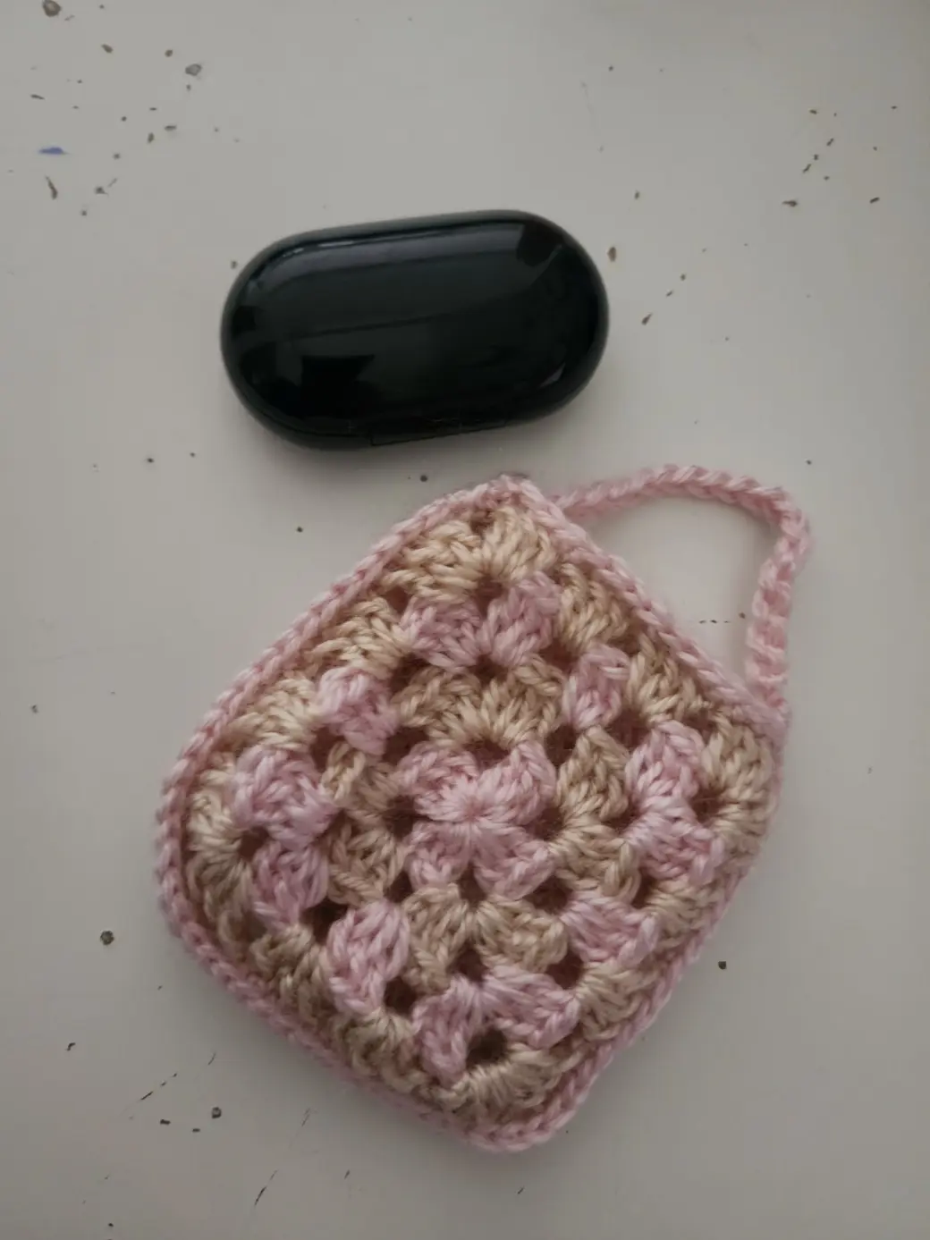 Pink & Beige Crochet Mini Pouch